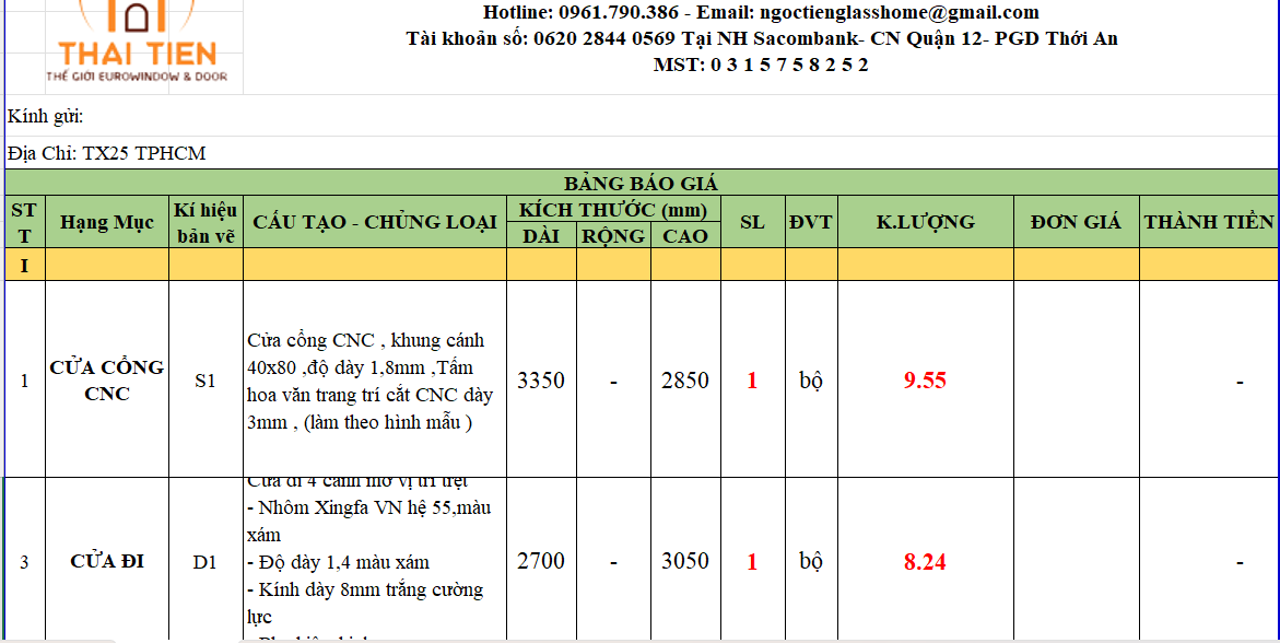 B&aacute;o gi&aacute; cửa nh&ocirc;m Xingfa gồm những chi tiết n&agrave;o?