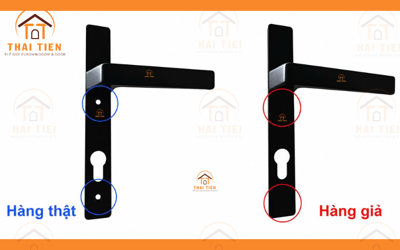 Ph&acirc;n biệt tay nắm cửa nh&ocirc;m Xingfa Kinlong thật giả qua r&atilde;nh bắt ốc v&agrave; độ n&eacute;t logo