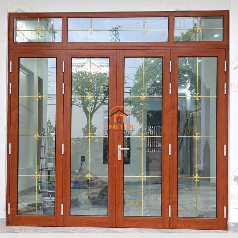 Cửa nhôm Xingfa 4 cánh màu vân gỗ