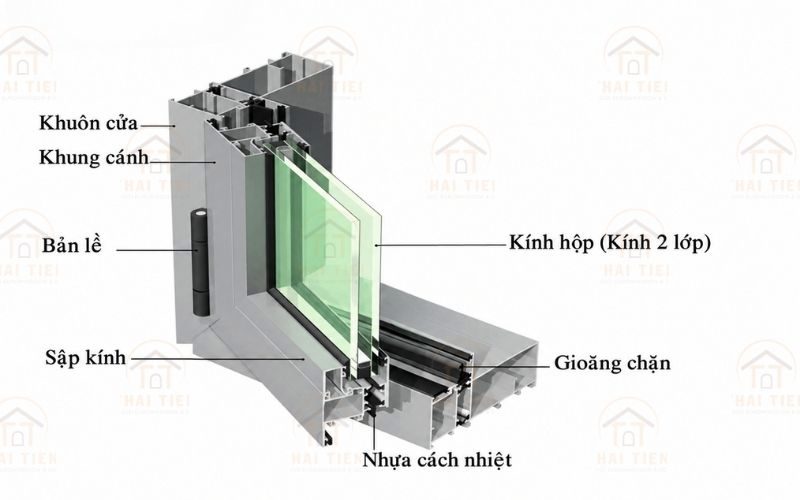 Cấu tạo cửa nhôm Xingfa 4 cánh mở quay gồm những chi tiết