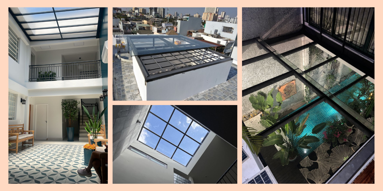 Mái che kính cường lực kết hợp nhôm Xingfa