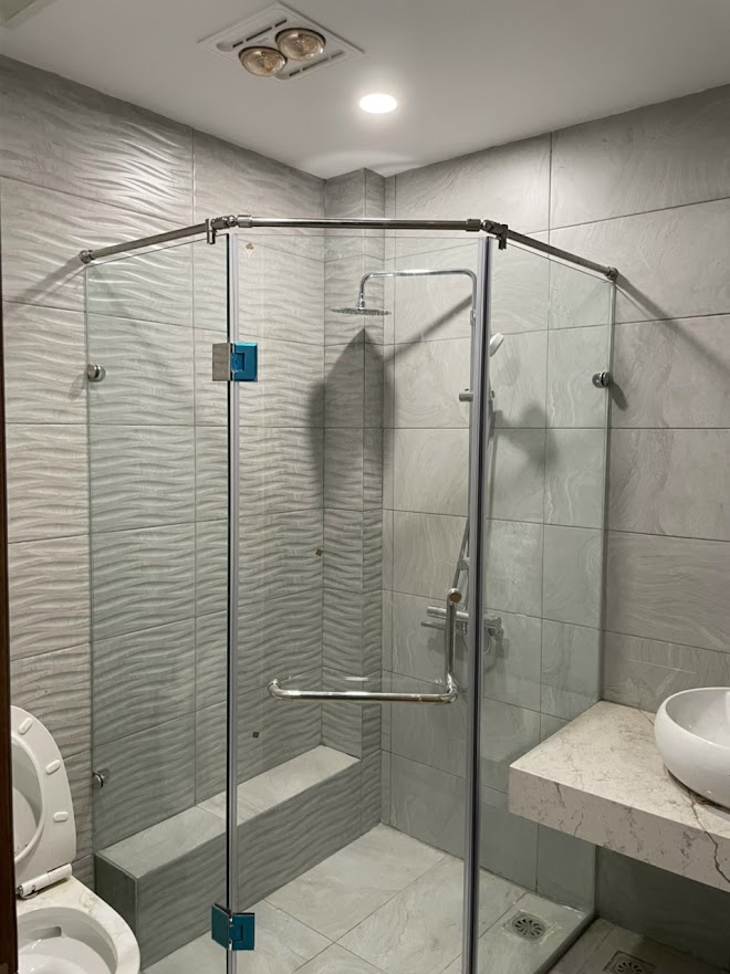 Cabin tắm nhôm kính chữ L