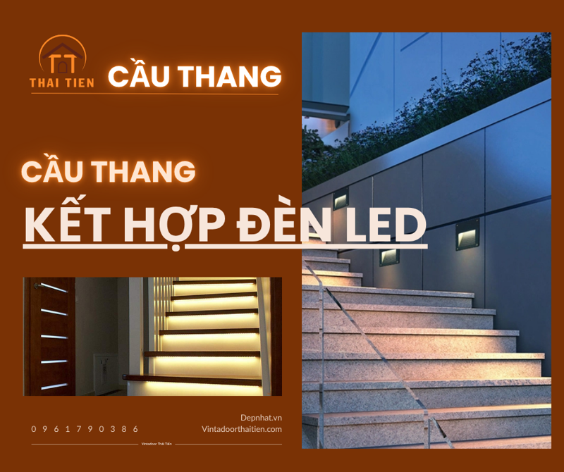 Cầu thang kính kết hợp đèn LED