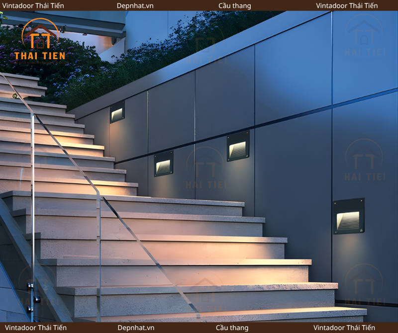 Cầu thang kính kết hợp đèn LED