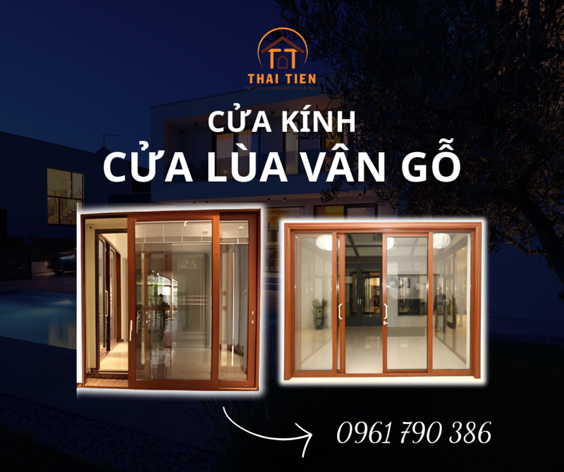 Cửa lùa nhôm kính vân gỗ