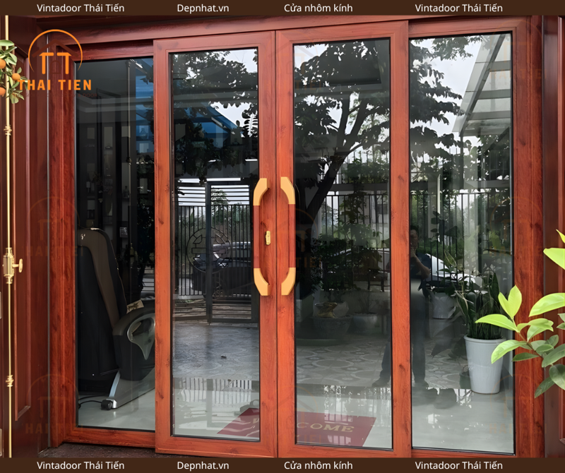 Cửa lùa nhôm kính vân gỗ