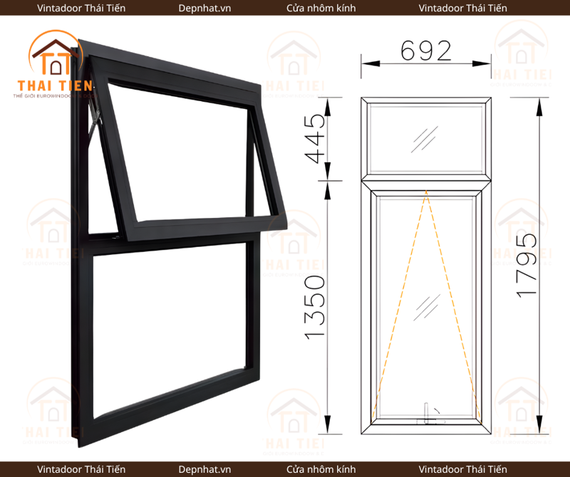 Cửa sổ 1 cánh mở hất 