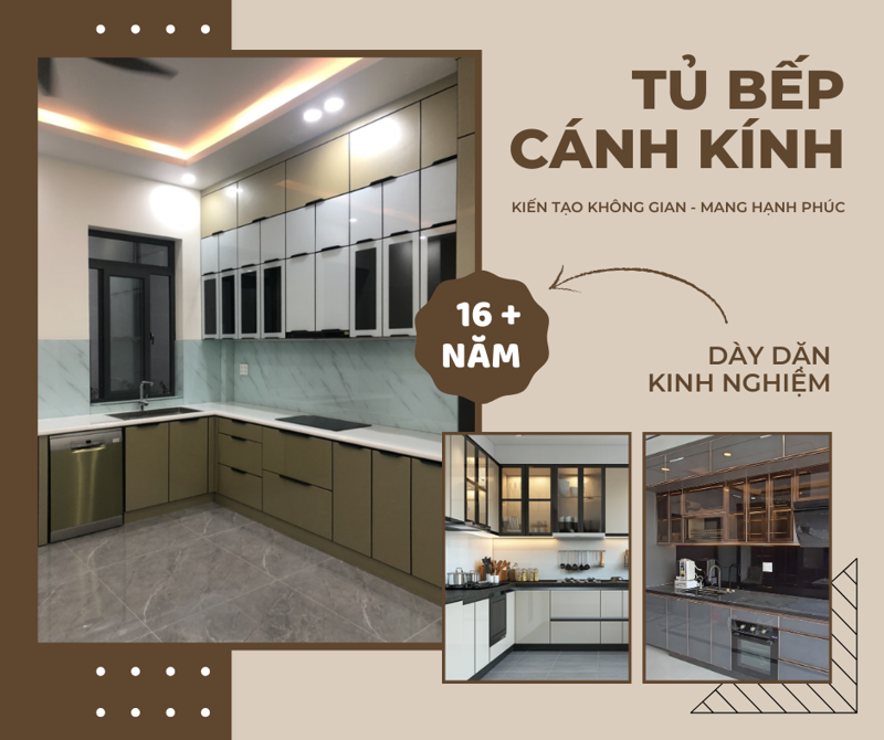 Tủ bếp cánh kính cường lực