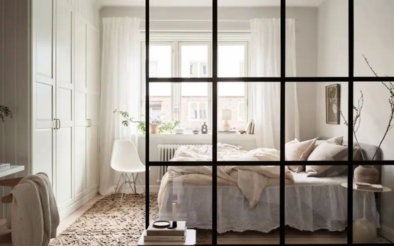 Vách nhôm kính chia phòng ngủ