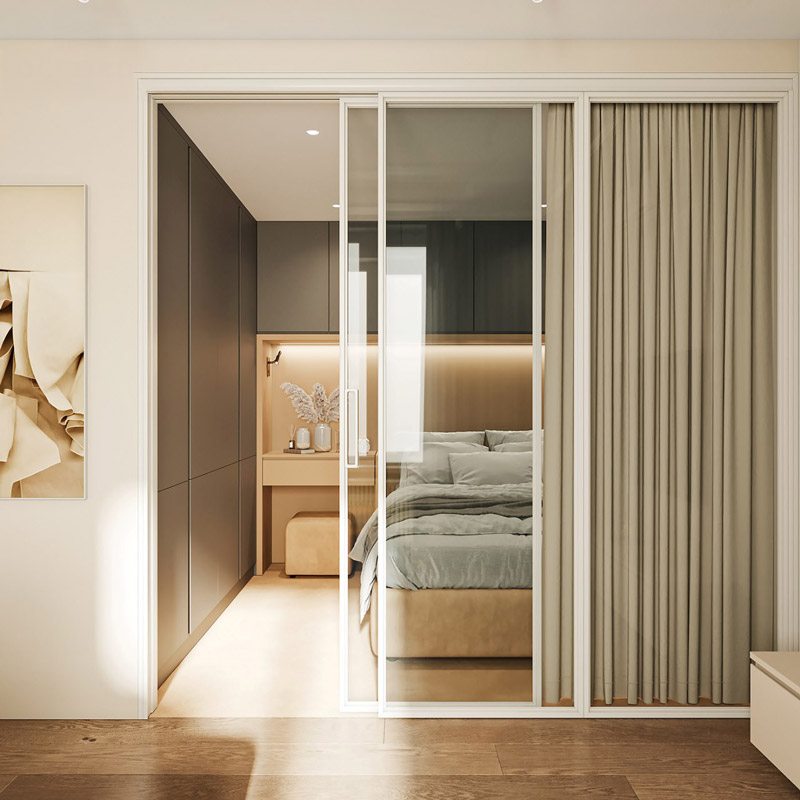 Vách nhôm kính chia phòng ngủ