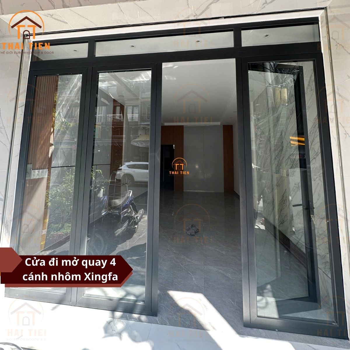 Cửa nhôm Xingfa Quảng Đông hệ 55 màu xám đá tại Lãnh Bình Thăng