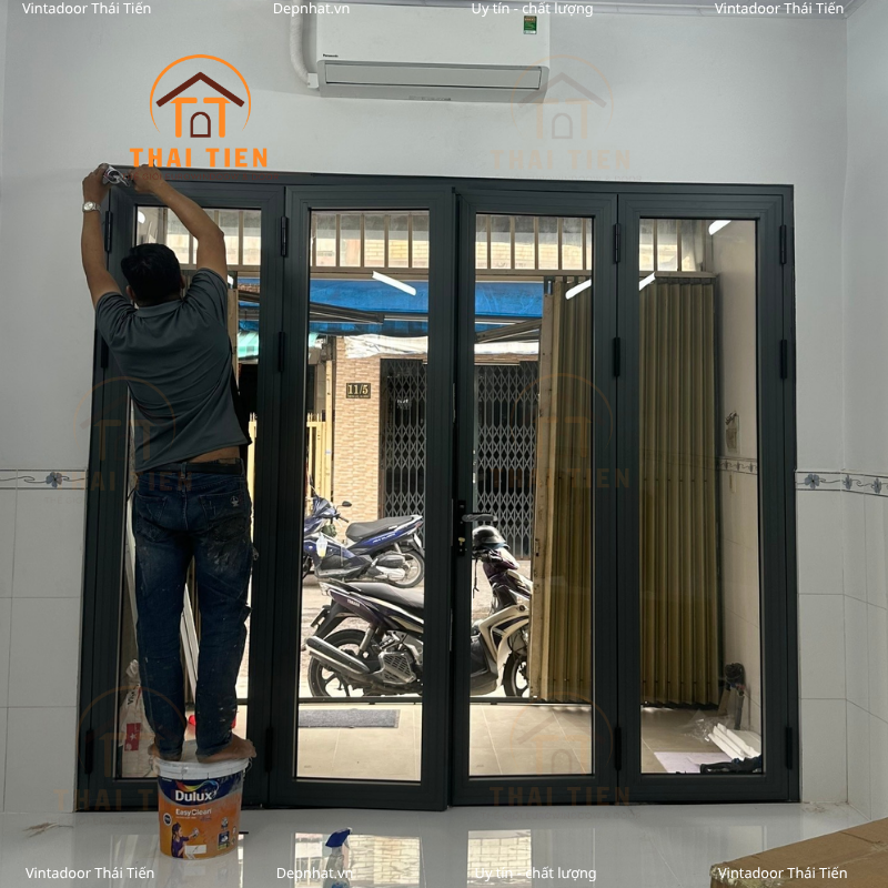 Mẫu cửa kính mở quay 4 cánh đẹp thi công tại hcm