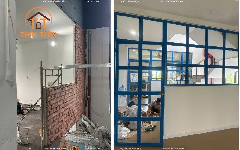 Hiện trạng khu vực trước và sau khi triển khai hệ vách kính khung sắt.